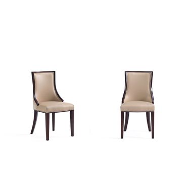 Grand Faux Leather Dining Chair Set of 2 In Tan with Beech Wood Frame