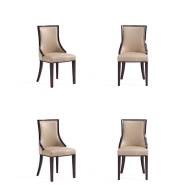 Grand Faux Leather Dining Chair Set of 4 In Tan with Beech Wood Frame