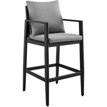 Grand Outdoor Patio Bar Stool In Aluminum with Gray Cushions