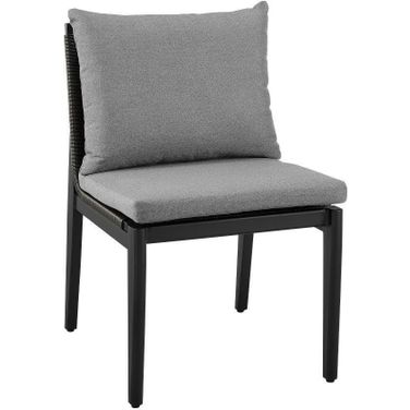 Grand Outdoor Patio Dining Chairs In Aluminum With Grey Cushions - Set Of 2