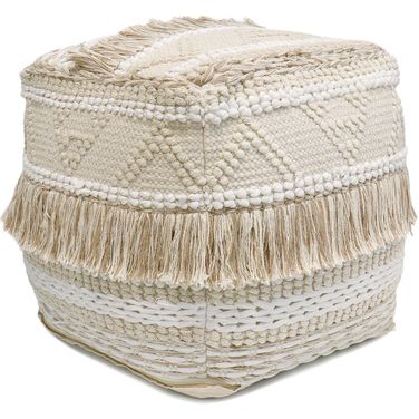 Grandcanyon Cotton Braided with Tassel Pouf In Beige