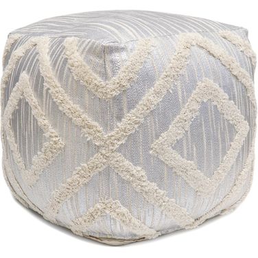 Grandcanyon Cotton Shaggy Pouf In Ivory and Silver