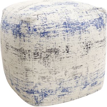 Grandcanyon Distressed Cotton Pouf In Ivory and Blue