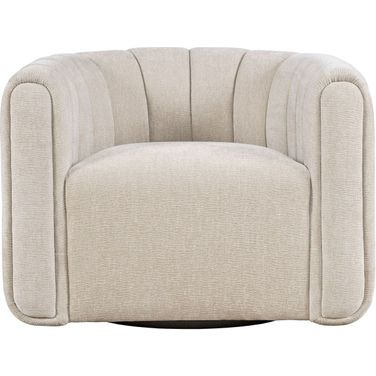 Grande Barrel Swivel Upolstered Tufted Accent Chair In Natural and Beige