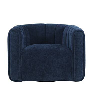 Grande Barrel Swivel Upolstered Tufted Accent Chair In Navy and Blue