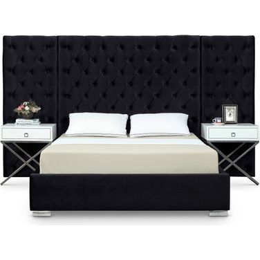 Grande Velvet King Bed In Black