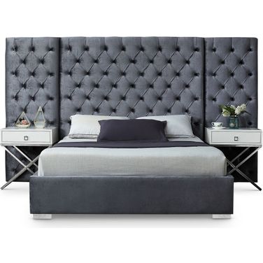 Grande Velvet King Bed In Grey