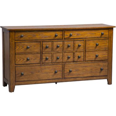 Grandpa's Cabin Aged Oak 7 Drawer Dresser
