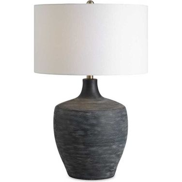 Graphite Ribbed Table Lamp In Black