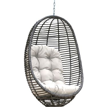 Graphite Woven Hanging Chair with Cushion In Gray
