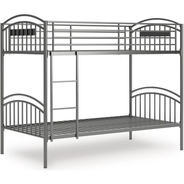 Graymound Twin over Twin Bunk Bed with Ladder In Gray