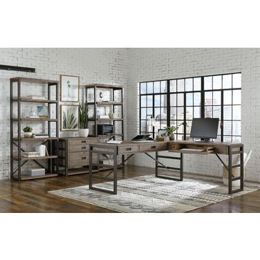 Grayson Cinder Grey Distressed L Shaped Home Office Set