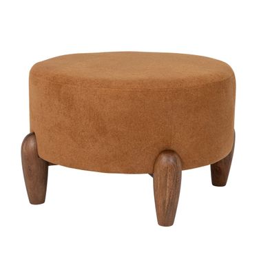 Grayson Round Mango Wood and Boucle Ottoman In Terracotta