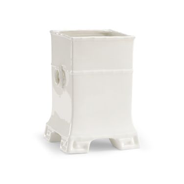 Greek Key Vase In White and Cream