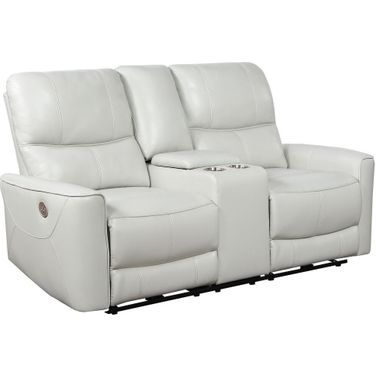 Greenfield Upholstered Power Reclining Loveseat with Console Ivory