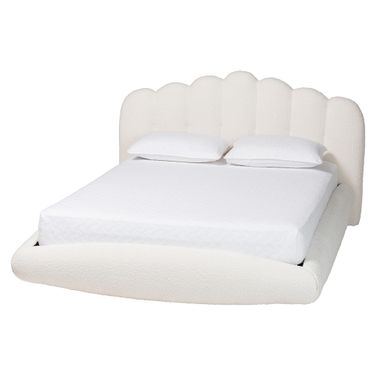 Grenier Boucle Fabric King Size Floating Bed In Cream
