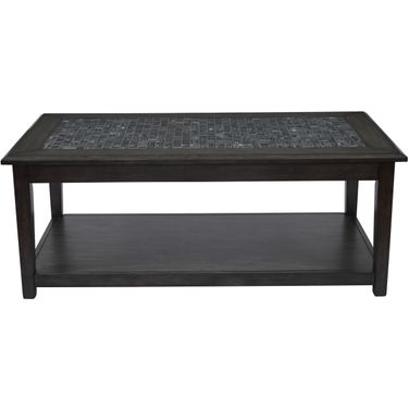 Baroque 48 Inch Coffee Table with Mosaic Tile Inlay In Grey
