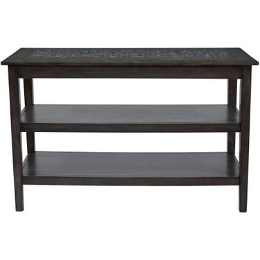 Baroque 48 Inch Sofa Table with Mosaic Tile Inlay In Grey