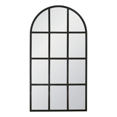 Stitch and Hand Grid Arched Mirror In Matte Black Oak