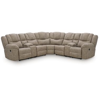 Gridlines 3-Piece Reclining Sectional with Double Console In Birch