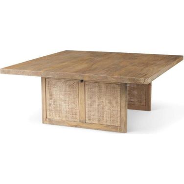 Grier 42 Inch Square Light Brown Wood With Cane Coffee Table