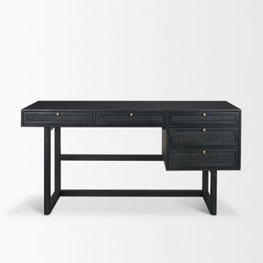 Grier 60 Inch Solid Wood Office Desk with Cane In Black