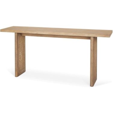 Grier Light Brown Solid Wood With Cane Accent Console Table
