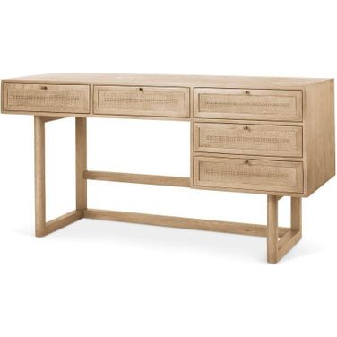 Grier Light Brown Solid Wood With Cane Office Desk