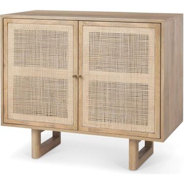 Grier Light Brown Wood With Cane 2 Door Accent Cabinet