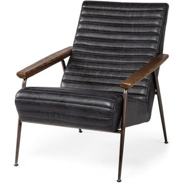Grosjean Black Leather Wrap Metal Frame Accent Chair