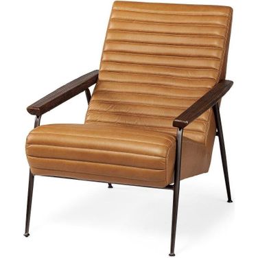 Grosjean Brown Leather Wrap Metal Frame Accent Chair