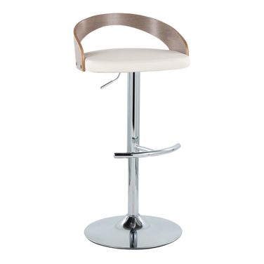 Grotto Adjustable Barstool In White and Light Grey