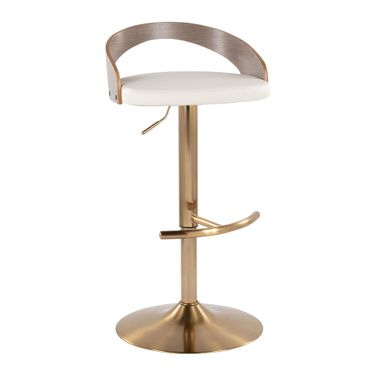 Grotto Adjustable Barstool In White and Light Grey