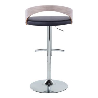 Grotto Faux Leather Adjustable Barstool with Round T Footrest In Chrome and Light Grey