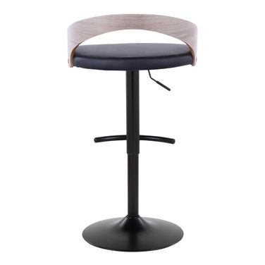 Grotto Faux Leather Adjustable Barstool with Round T Footrest In Light Grey and Black