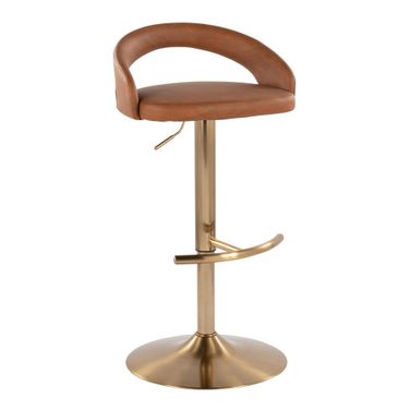 Grotto Upholstered Adjustable Barstool In Camel and Gold