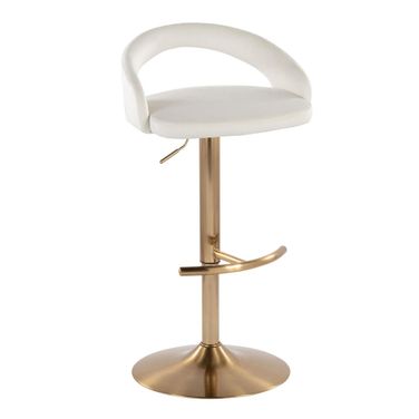 Grotto Upholstered Adjustable Barstool In Gold and White