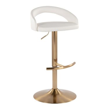 Grotto Upholstered Adjustable Barstool In Gold and White