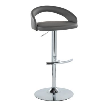 Grotto Upholstered Adjustable Barstool In Grey and Chrome