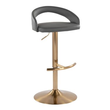 Grotto Upholstered Adjustable Barstool In Grey and Gold