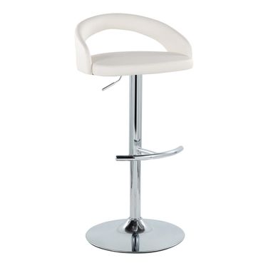 Grotto Upholstered Adjustable Barstool In White and Chrome