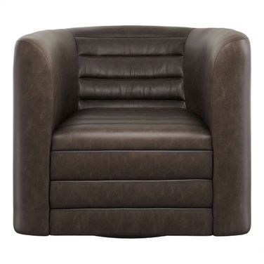GT Channel Tufted Barrel Accent Swivel Chair In Dark Brown