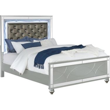 Gunnison Eastern King Panel Bed with LED Lighting Silver Metallic