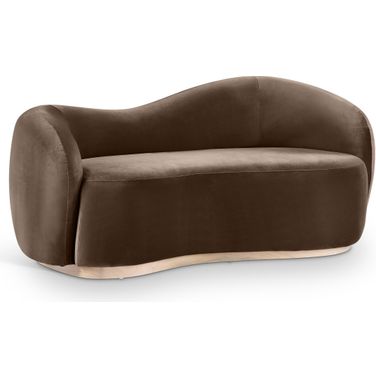 Gustavo 72.5 Inch Velvet Upholstered Loveseat In Brown and Natural