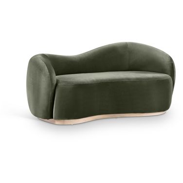Gustavo 72.5 Inch Velvet Upholstered Loveseat In Green and Natural