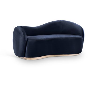 Gustavo 72.5 Inch Velvet Upholstered Loveseat In Navy and Natural