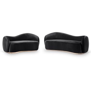 Gustavo Velvet Upholstered Living Room Set In Black and Natural