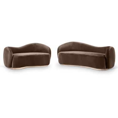 Gustavo Velvet Upholstered Living Room Set In Brown and Natural