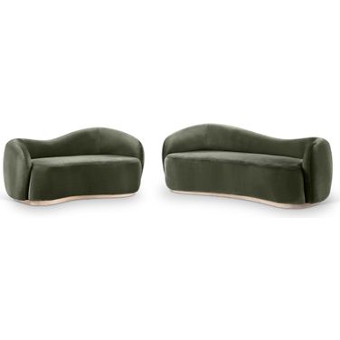 Gustavo Velvet Upholstered Living Room Set In Green and Natural