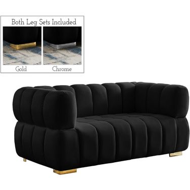 Gwen Velvet Loveseat In Black